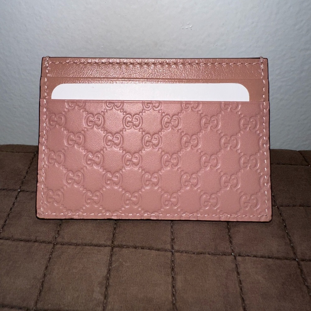 Gucci Pink Leather Microgucci Monogram Card Holder